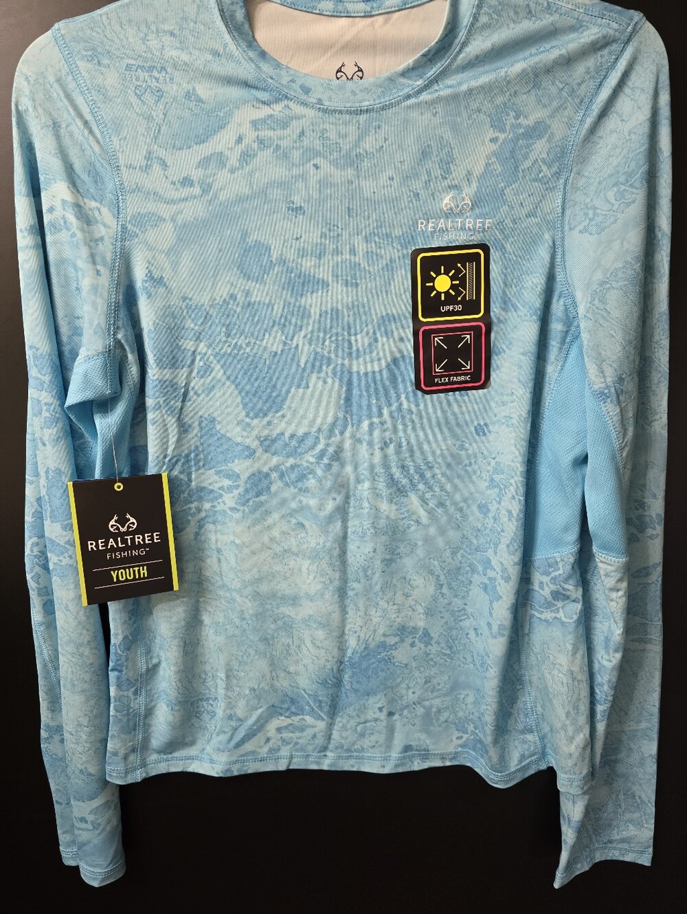 Realtree Fishing Youth Long Sleeve UPF Shirt - Light Blue Camo